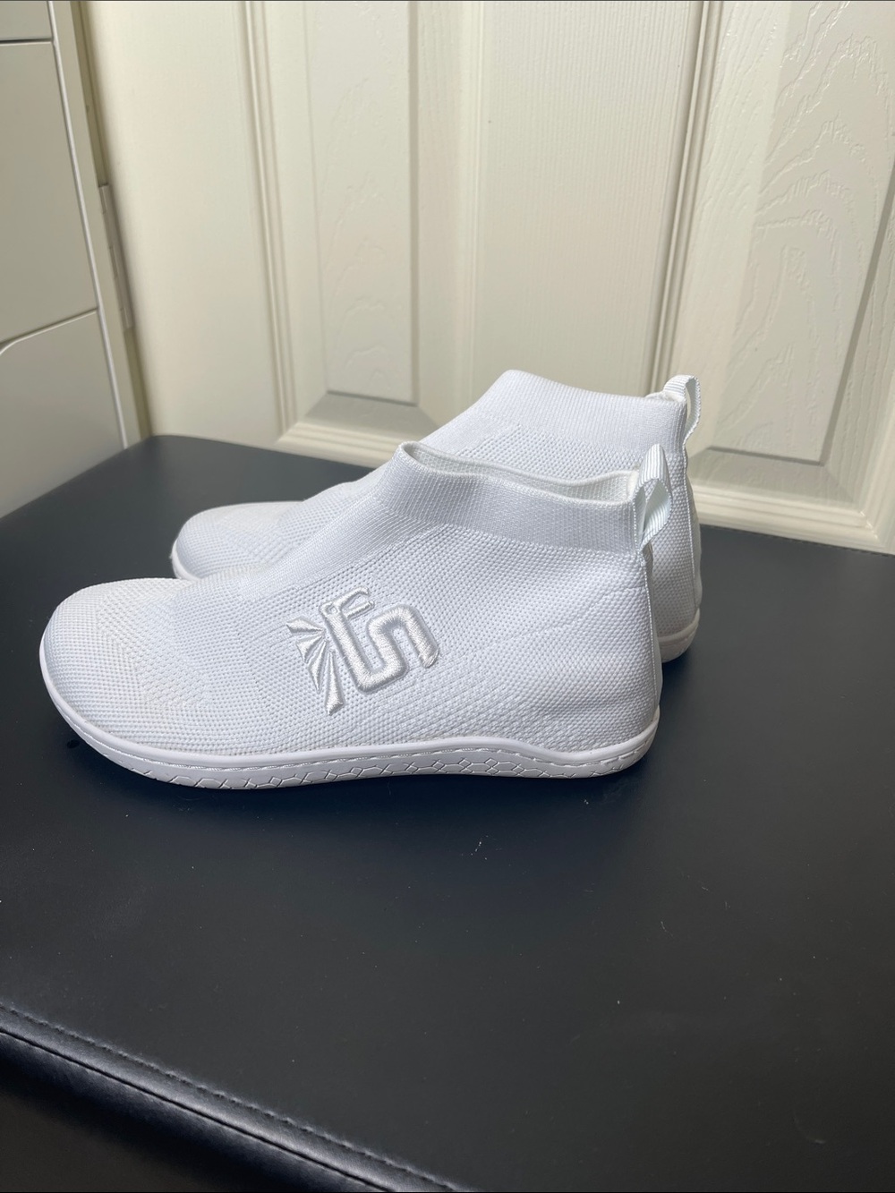 Otishi Women’s White Slip-On Sock Sneakers with Embroidered Logo